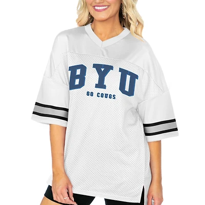 Women's Gameday Couture  White BYU Cougars Option Play Oversized Mesh Fashion Jersey
