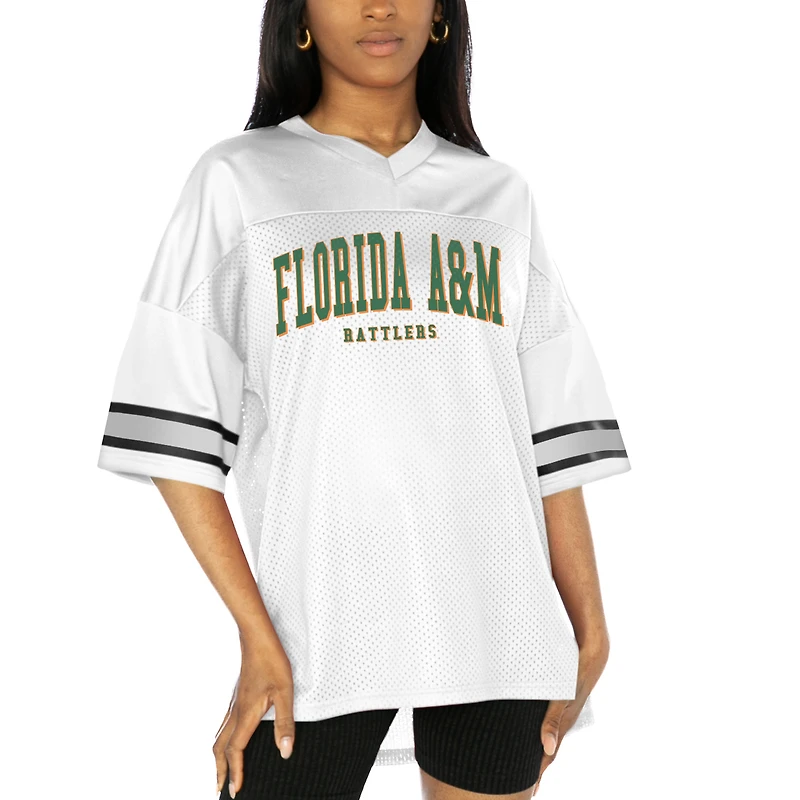 Women's Gameday Couture  White Florida A&M Rattlers Option Play Oversized Mesh Fashion Jersey