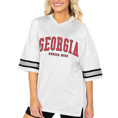 Women's Gameday Couture  White Georgia Bulldogs Option Play Oversized Mesh Fashion Jersey