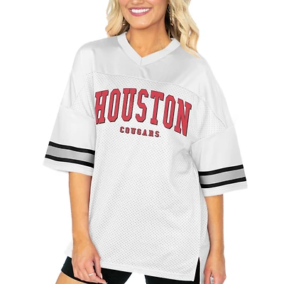 Women's Gameday Couture White Houston Cougars Option Play Oversized Mesh Fashion Jersey
