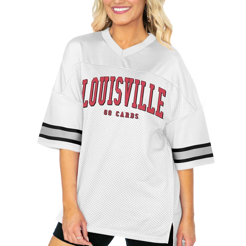 Women's Gameday Couture  White Louisville Cardinals Option Play Oversized Mesh Fashion Jersey