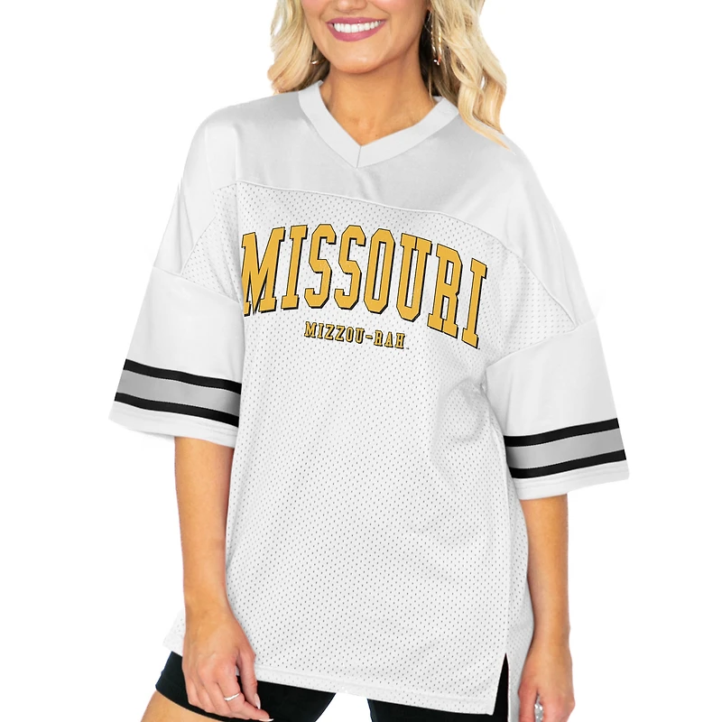 Women's Gameday Couture  White Missouri Tigers Option Play Oversized Mesh Fashion Jersey