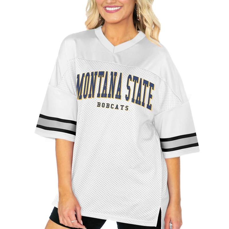 Women's Gameday Couture  White Montana State Bobcats Option Play Oversized Mesh Fashion Jersey