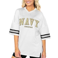 Women's Gameday Couture  White Navy Midshipmen Option Play Oversized Mesh Fashion Jersey