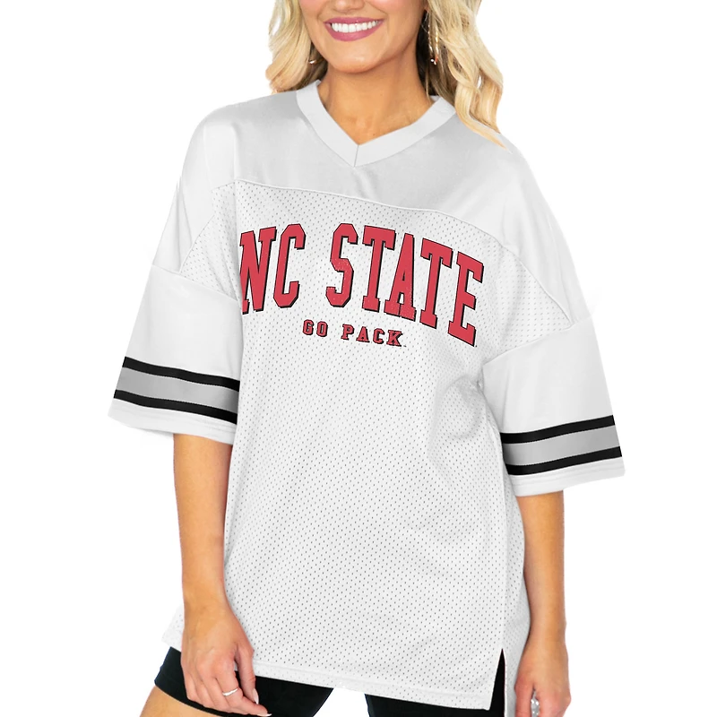 Women's Gameday Couture  White NC State Wolfpack Option Play Oversized Mesh Fashion Jersey