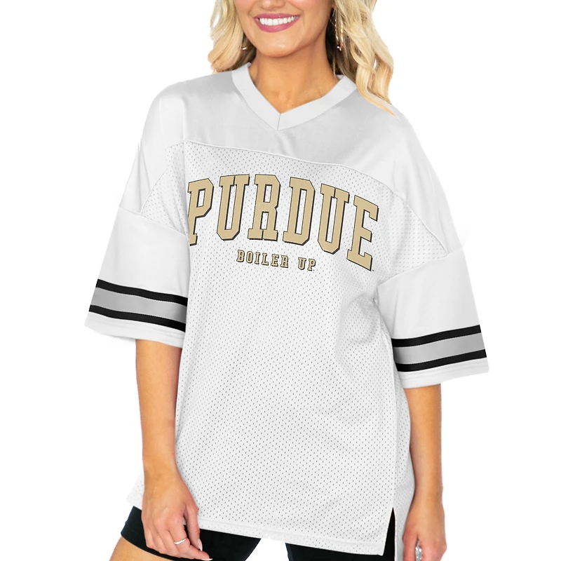 Women's Gameday Couture White Purdue Boilermakers Option Play Oversized Mesh Fashion Jersey