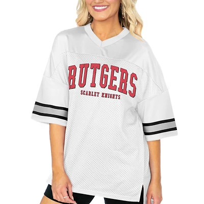 Women's Gameday Couture  White Rutgers Scarlet Knights Option Play Oversized Mesh Fashion Jersey