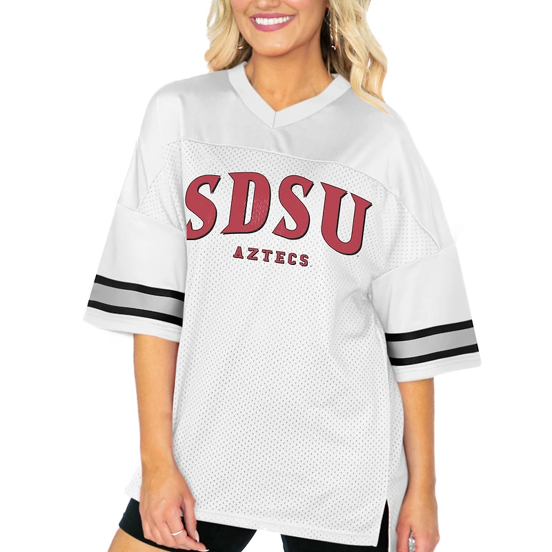 Women's Gameday Couture  White San Diego State Aztecs Option Play Oversized Mesh Fashion Jersey