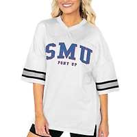 Women's Gameday Couture  White SMU Mustangs Option Play Oversized Mesh Fashion Jersey