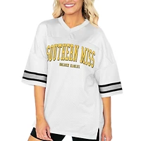 Women's Gameday Couture  White Southern Miss Golden Eagles Option Play Oversized Mesh Fashion Jersey