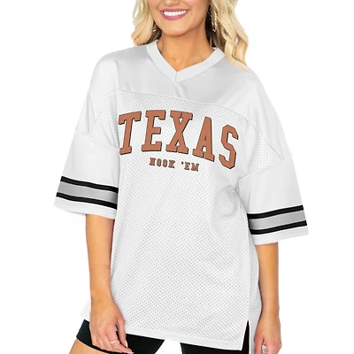 Women's Gameday Couture  White Texas Longhorns Option Play Oversized Mesh Fashion Jersey