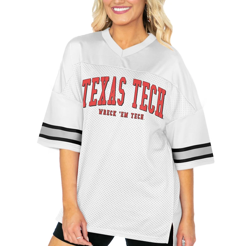 Women's Gameday Couture  White Texas Tech Red Raiders Option Play Oversized Mesh Fashion Jersey