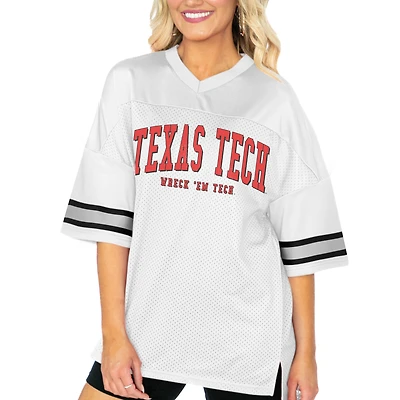 Women's Gameday Couture  White Texas Tech Red Raiders Option Play Oversized Mesh Fashion Jersey