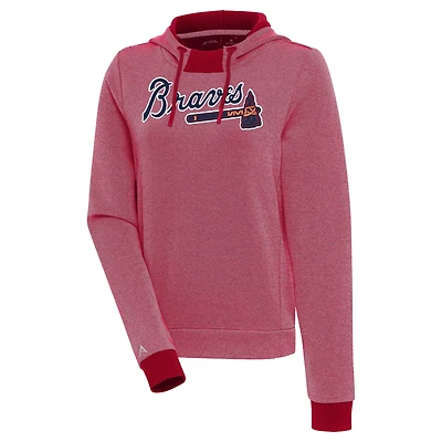 Women's Antigua  Red/White Atlanta Braves Axe Bunker Tri-Blend Pullover Hoodie