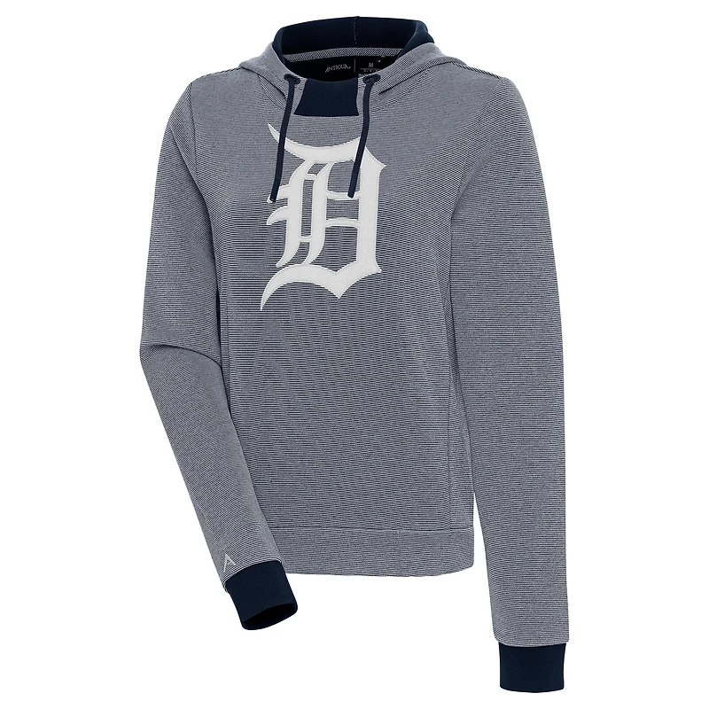 Women's Antigua  Navy/White Detroit Tigers Axe Bunker Tri-Blend Pullover Hoodie