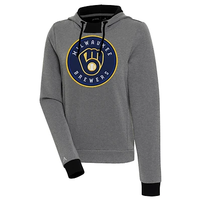Women's Antigua  Black/White Milwaukee Brewers Axe Bunker Tri-Blend Pullover Hoodie