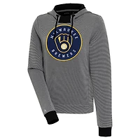 Women's Antigua  Black/White Milwaukee Brewers Axe Bunker Tri-Blend Pullover Hoodie