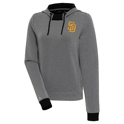 Women's Antigua  Black/White San Diego Padres Axe Bunker Tri-Blend Pullover Hoodie