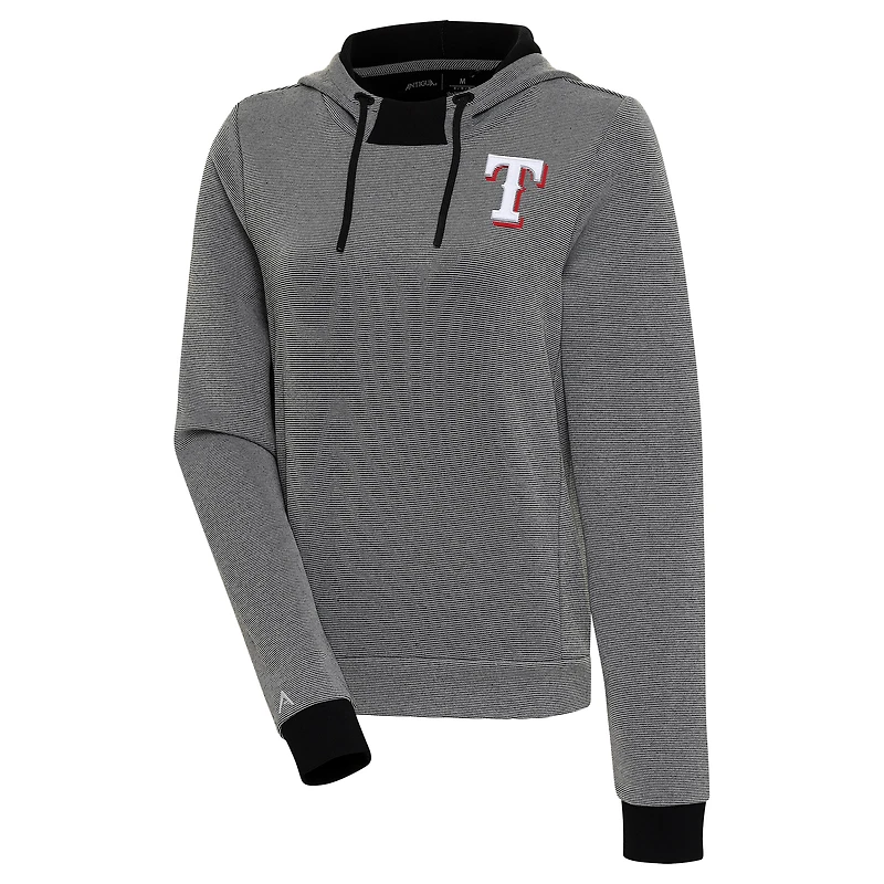 Women's Antigua  Black/White Texas Rangers Axe Bunker Tri-Blend Pullover Hoodie