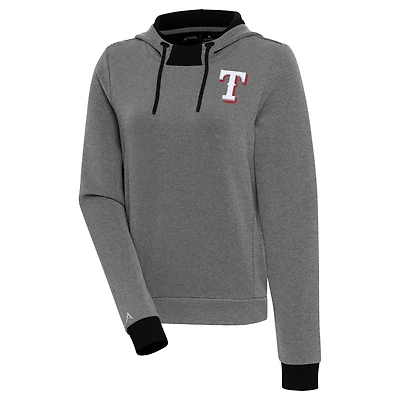 Women's Antigua  Black/White Texas Rangers Axe Bunker Tri-Blend Pullover Hoodie