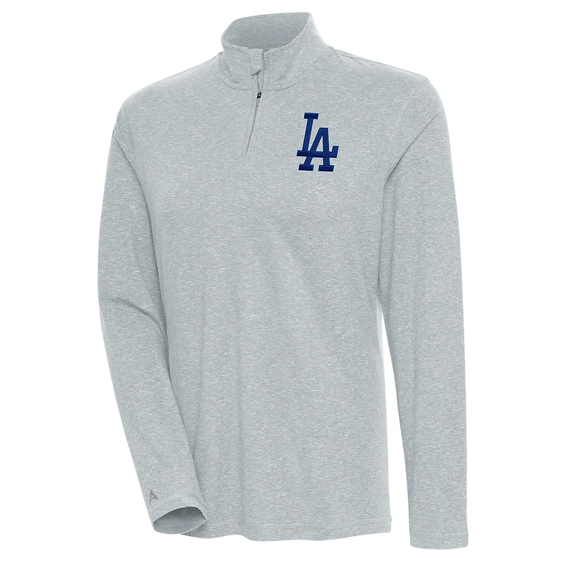 Women's Antigua  Heather Gray Los Angeles Dodgers Confront Quarter-Zip Pullover Top