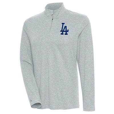 Women's Antigua  Heather Gray Los Angeles Dodgers Confront Quarter-Zip Pullover Top