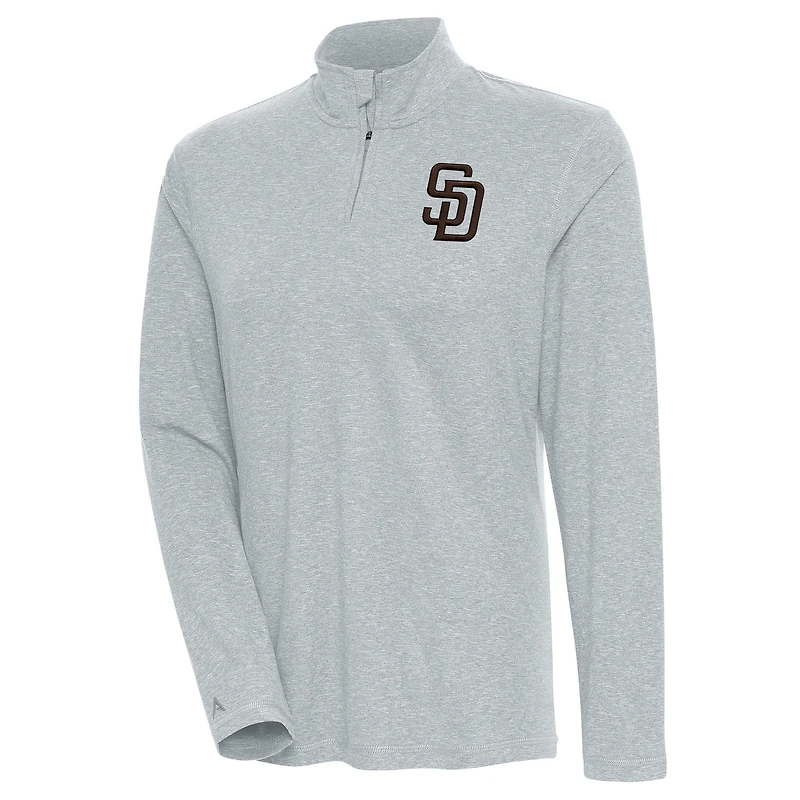 Women's Antigua  Heather Gray San Diego Padres Confront Quarter-Zip Pullover Top