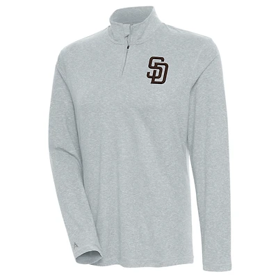 Women's Antigua  Heather Gray San Diego Padres Confront Quarter-Zip Pullover Top