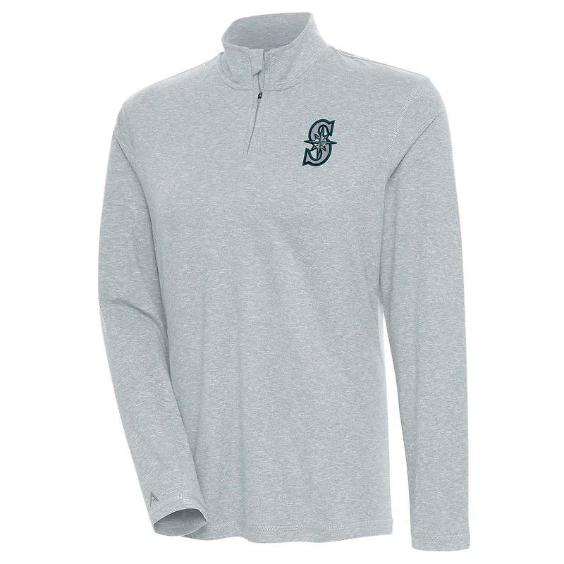 Women's Antigua  Heather Gray Seattle Mariners Confront Quarter-Zip Pullover Top