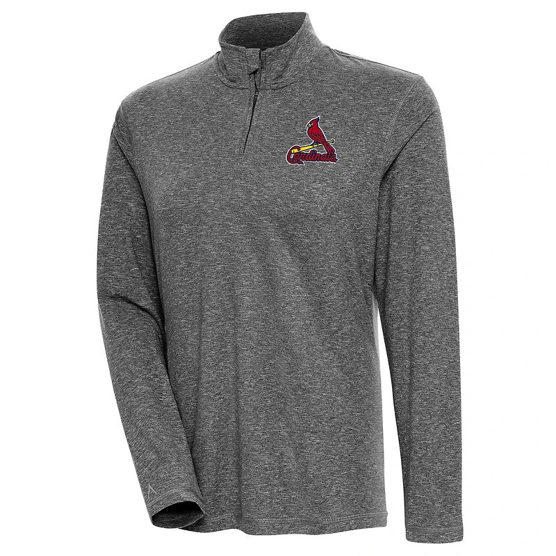 Women's Antigua  Heather Black St. Louis Cardinals Confront Quarter-Zip Pullover Top