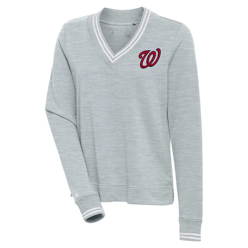 Women's Antigua  Heather Gray Washington Nationals Parker V-Neck Pullover Sweatshirt