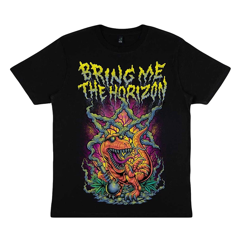 Unisex  Black Bring Me the Horizon Smoking Dinosaur T-Shirt