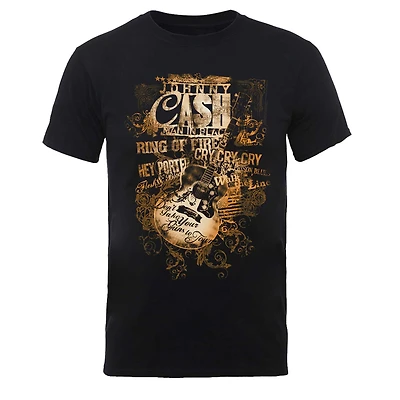 Unisex  Black Johnny Cash Guitar Song Titles T-Shirt