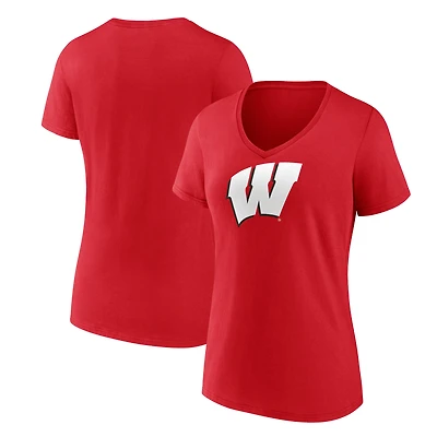 Women's Fanatics Red Wisconsin Badgers Logo V-Neck T-Shirt