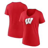 Women's Fanatics Red Wisconsin Badgers Logo V-Neck T-Shirt