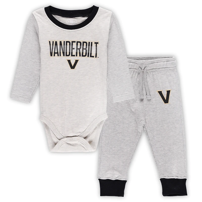 Infant Wes & Willy Heather Gray Vanderbilt Commodores Two-Piece Jie Jie Long Sleeve Bodysuit & Pants Set