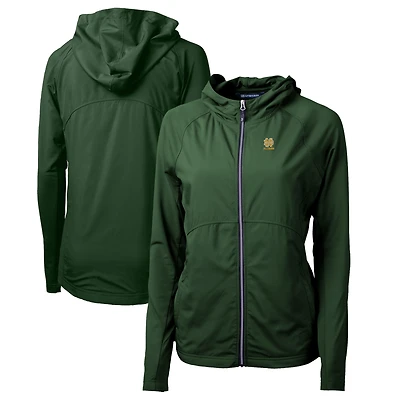 Women's Cutter & Buck  Hunter Green Notre Dame Fighting Irish Alumni Adapt Eco Knit Hybrid Recycled Full-Zip Hoodie