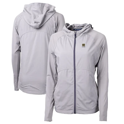 Women's Cutter & Buck  Gray Notre Dame Fighting Irish Alumni Adapt Eco Knit Hybrid Recycled Full-Zip Hoodie