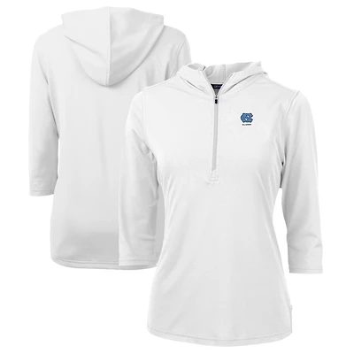 Women's Cutter & Buck  White North Carolina Tar Heels Alumni DryTec Virtue Eco Pique Recycled Half-Zip Pullover Hoodie