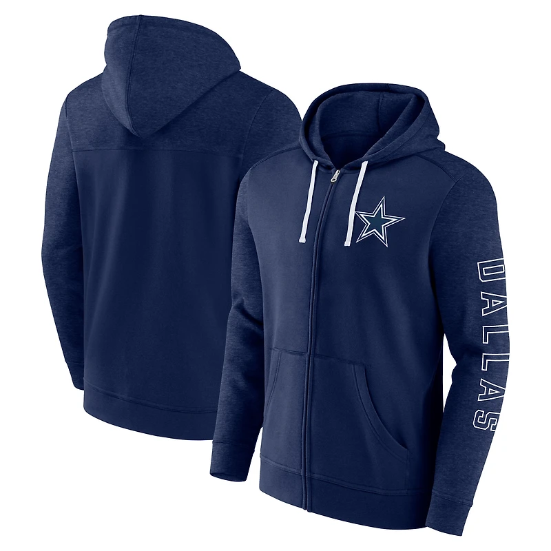 Men's Fanatics Heather Navy Dallas Cowboys Offensive Lineup Hoodie Full-Zip Hoodie
