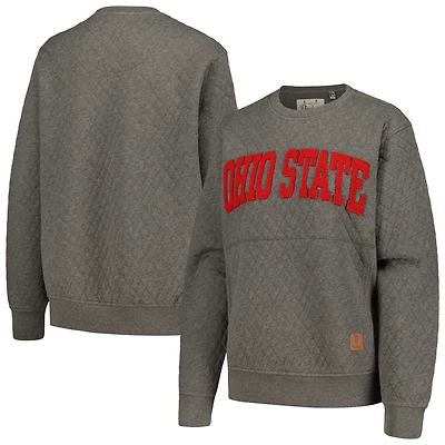 Women's Pressbox  Heather Charcoal Ohio State Buckeyes Moose Quilted Pullover Sweatshirt