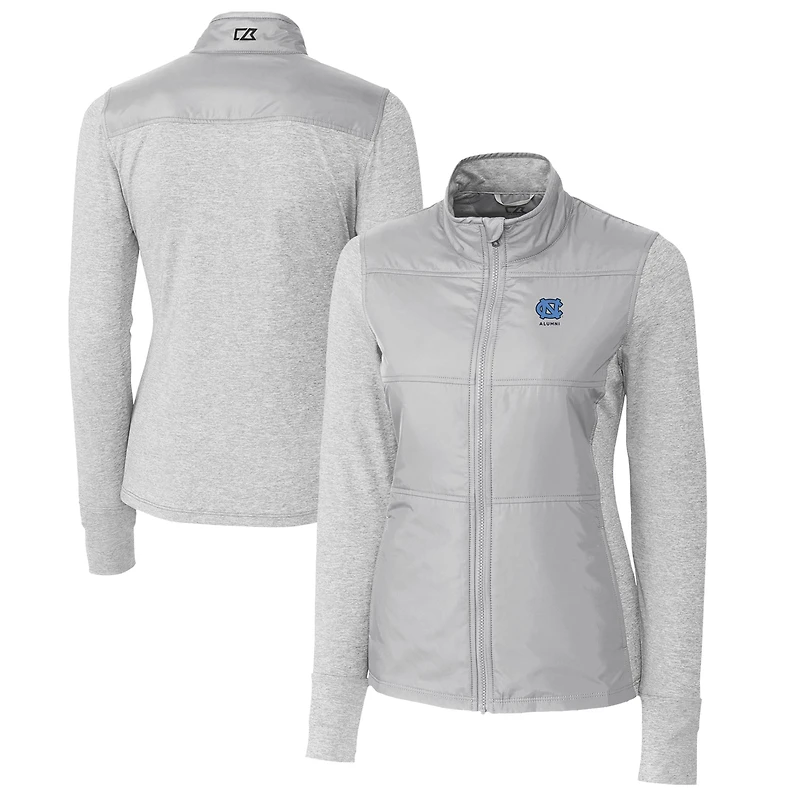 Women's Cutter & Buck  Gray North Carolina Tar Heels Alumni DryTec Stealth Hybrid Quilted Full-Zip Windbreaker Jacket