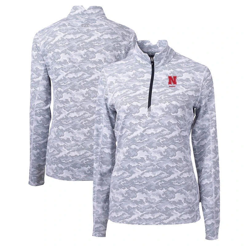 Women's Cutter & Buck  Gray Nebraska Huskers Alumni DryTec Traverse Camo Print Stretch Quarter-Zip Top