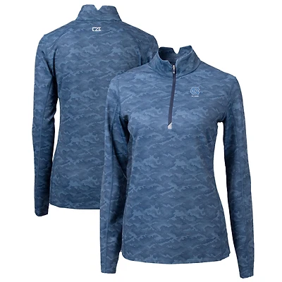 Women's Cutter & Buck  Navy North Carolina Tar Heels Alumni DryTec Traverse Camo Print Stretch Quarter-Zip Top