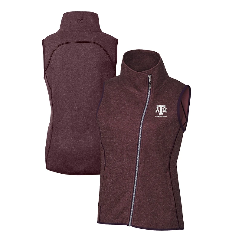 Women's Cutter & Buck  Heather Maroon Texas A&M Aggies Alumni Mainsail Sweater-Knit Full-Zip Asymmetrical Vest