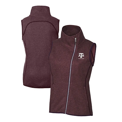 Women's Cutter & Buck  Heather Maroon Texas A&M Aggies Alumni Mainsail Sweater-Knit Full-Zip Asymmetrical Vest