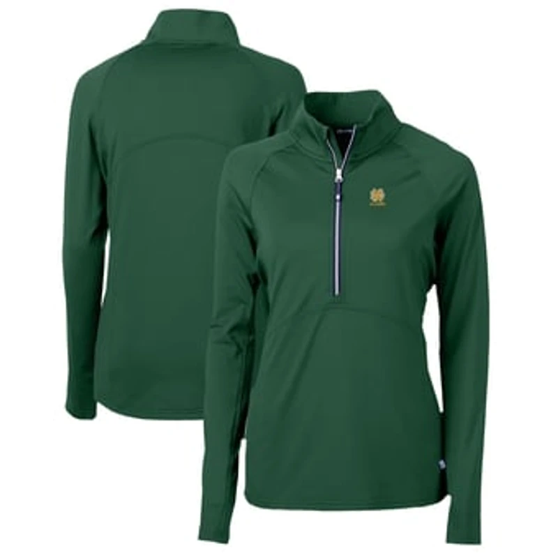 Women's Cutter & Buck Green Notre Dame Fighting Irish Alumni Adapt Eco Knit Stretch Recycled Half-Zip Pullover Top
