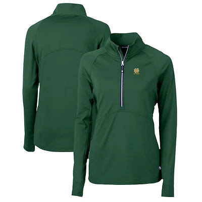 Women's Cutter & Buck Green Notre Dame Fighting Irish Alumni Adapt Eco Knit Stretch Recycled Half-Zip Pullover Top