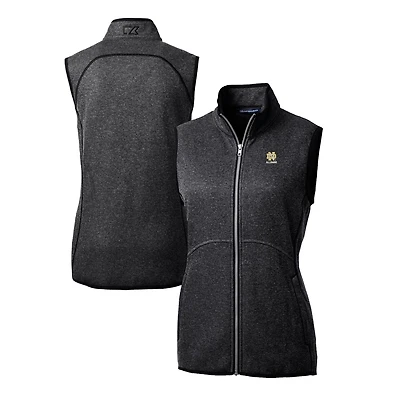 Women's Cutter & Buck  Heather Charcoal Notre Dame Fighting Irish Alumni Mainsail Sweater-Knit Full-Zip Vest