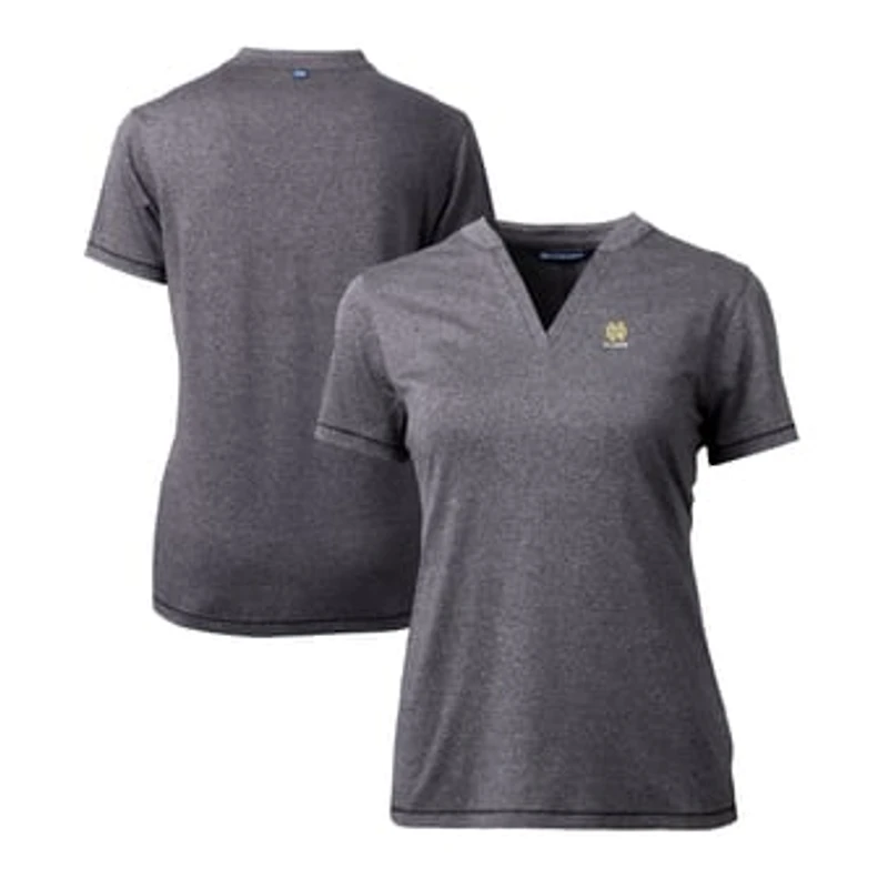 Women's Cutter & Buck Heather Charcoal Notre Dame Fighting Irish Alumni DryTec Forge Stretch V-Neck Blade Top
